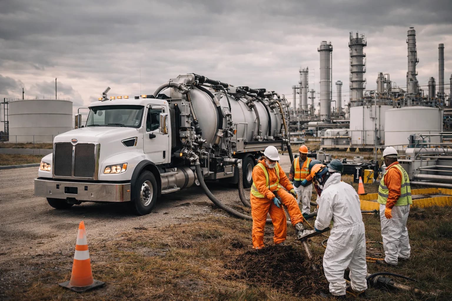 CES vacuum truck crew at petrochemical facility